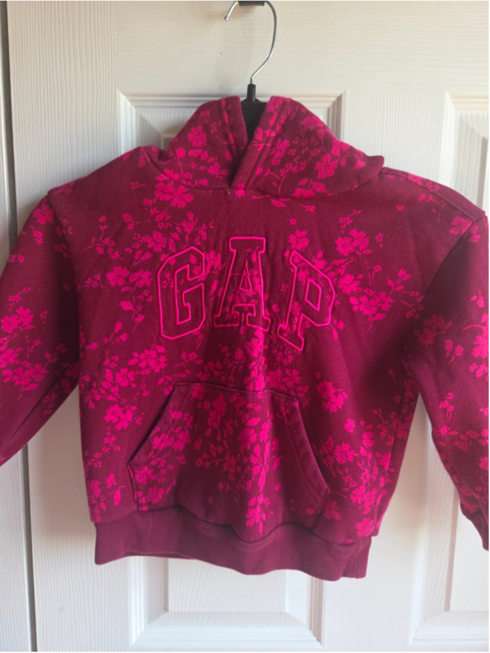 Girls Gap Floral Logo Hoodie Sweatshirt Burgundy Pink Size 5